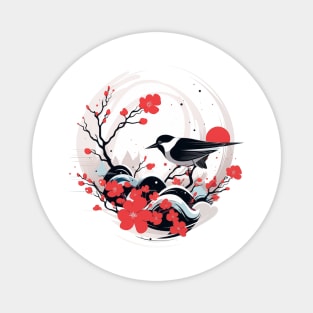 japanese magpie on sakura Magnet